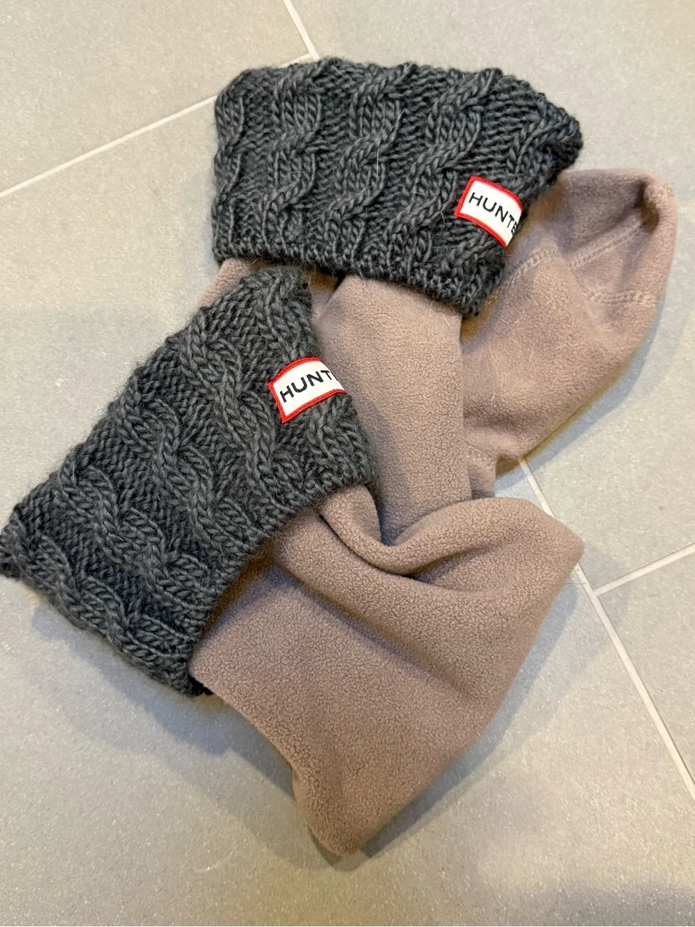 Hunter Grey Fleece Sock Liners with Charcoal Knit Cuffs
